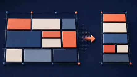 Bloques modulares que pasan de una cuadrícula de escritorio a una distribución móvil